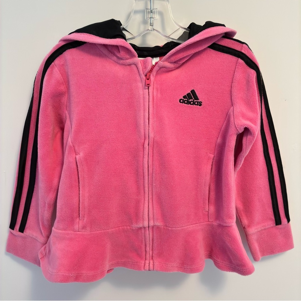 Adidas Toddler Girl Zip-Up Peplum Style Hoodie Pink Black Size 3T